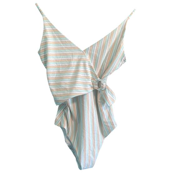 Onia Pastel Stripe Metallic Adjustable Strap One Piece Swimsuit Size M - Picture 1 of 7